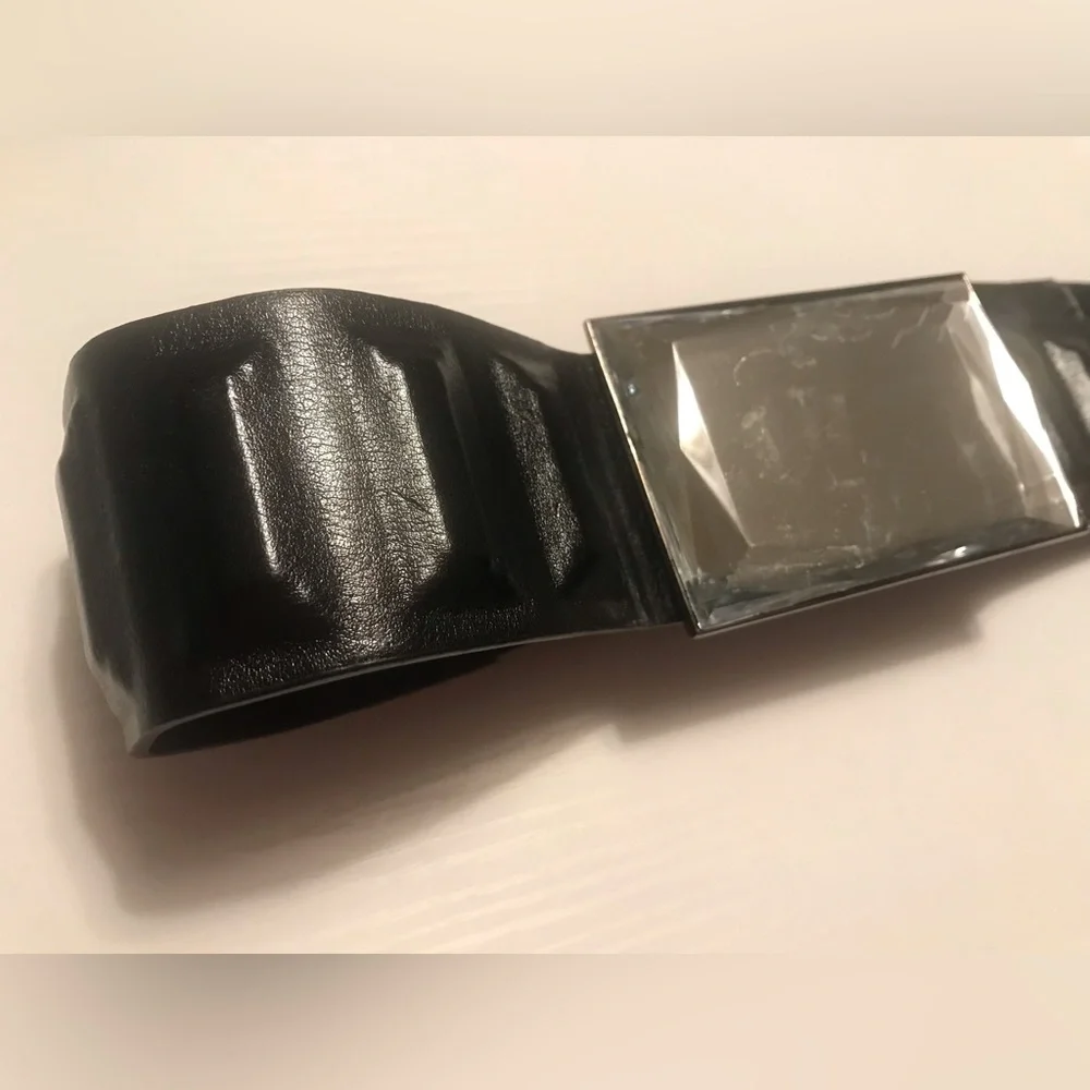 Cool black textured belt with beveled glass mirrored large buckle
